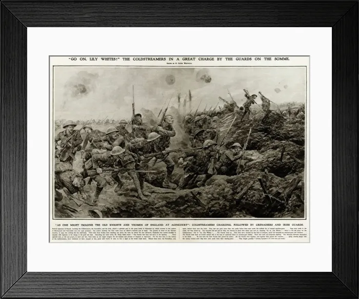 Framed Print : Coldstreamers in a Great charge by the guards on the Somme Framed Print : Coldstreamers in a Great charge by the guards on the Somme