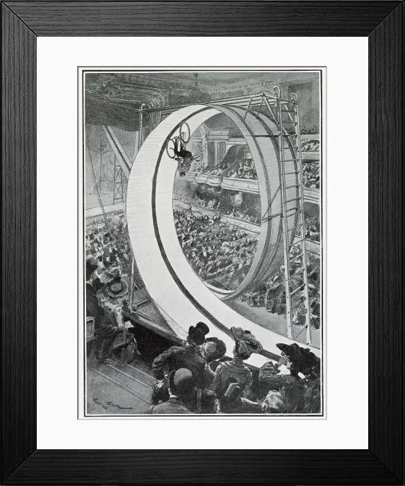 Framed Print : Cyclist Vanderwoort loops the loop at the Olympia Music Hall, Paris. Date: 1903