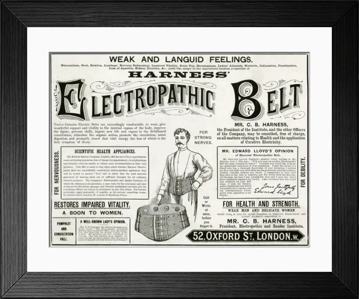 Framed Print : Advert for Electropathic Battery Belt 1892 Framed Print : Advert for Electropathic Battery Belt 1892