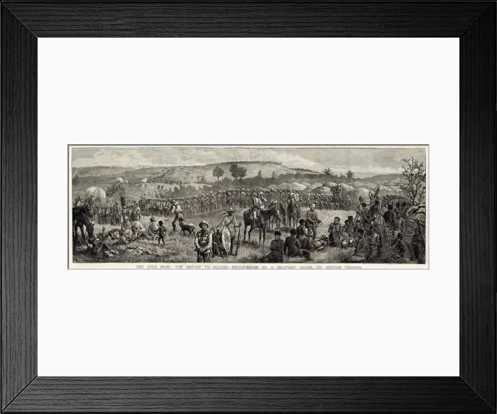 Framed Print : The March to Ulundi The occupation of a Military Kraal by British troops Date: 1879 Framed Print : The March to Ulundi The occupation of a Military Kraal by British troops Date: 1879