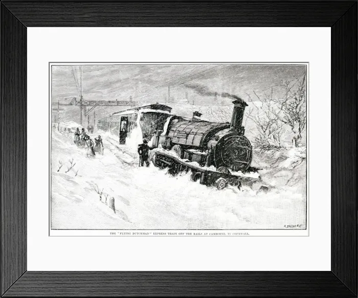 Framed Print : The Great Western Railways Flying Dutchman is derailed in heavy snow at Camborne Framed Print : The Great Western Railways Flying Dutchman is derailed in heavy snow at Camborne