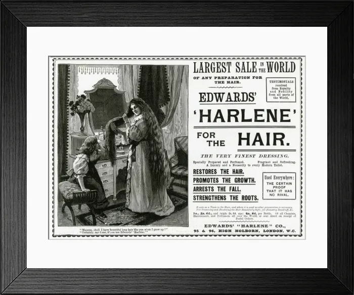 Framed Print : Advert for Edwards Harlene for hair 1897 Framed Print : Advert for Edwards Harlene for hair 1897