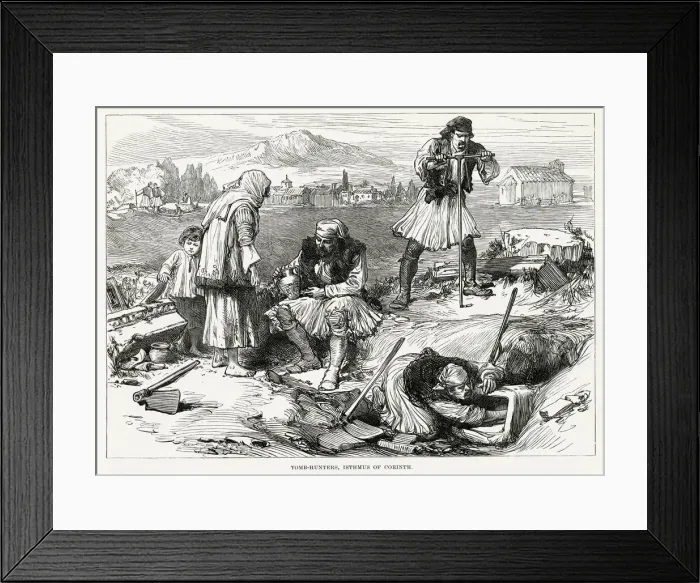 Framed Print : Amateur treasure hunters tomb raiding at the Isthmus of Corinth. Date: 1877 Framed Print : Amateur treasure hunters tomb raiding at the Isthmus of Corinth. Date: 1877