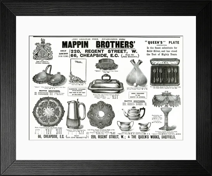 Framed Print : Advert for Mappin Brothers solid silver items 1895