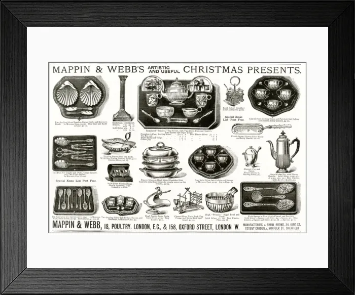 Framed Print : Advert for Mappin & Webbs Christmas presents 1888 Framed Print : Advert for Mappin & Webbs Christmas presents 1888