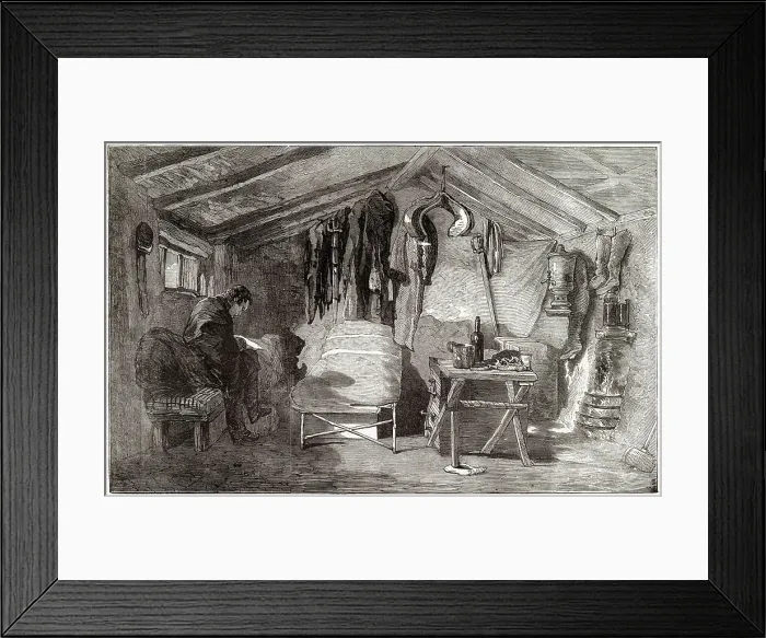 Framed Print : A British cavalry officer in his hut at Balaklava Date: winter 1854 - 55