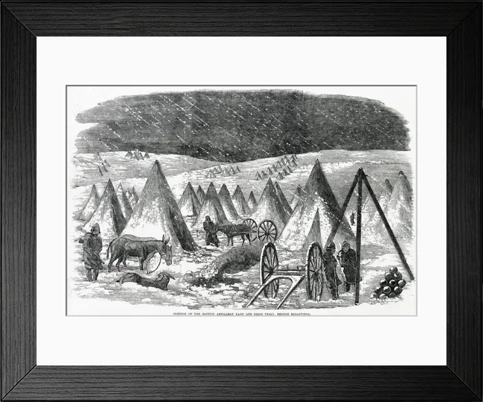 Framed Print : Sentries and donkeys enjoy the bracing weather in the British Artillery Camp Framed Print : Sentries and donkeys enjoy the bracing weather in the British Artillery Camp