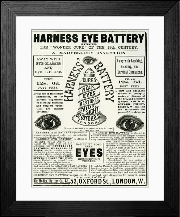 Framed Print : Advert in Harness Eye Battery 1886 Framed Print : Advert in Harness Eye Battery 1886