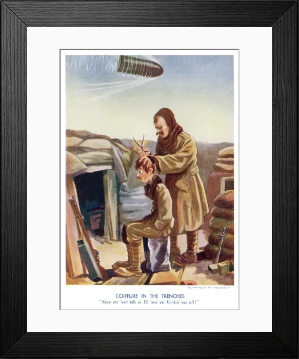 Framed Print : Ww1 Cartoon  /  Haircut 1916