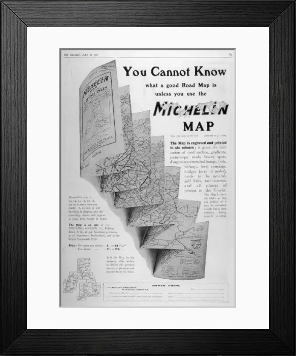 Framed Print : Advert / Michelin Map 1914 Framed Print : Advert / Michelin Map 1914