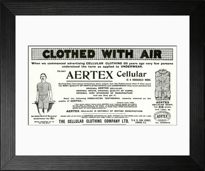 Framed Print : Advert for Aertex mens underwear 1909 Framed Print : Advert for Aertex mens underwear 1909