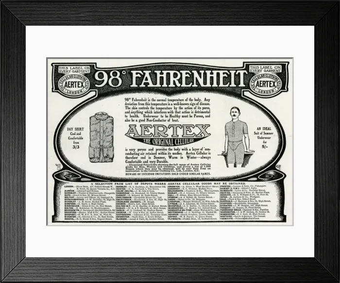 Framed Print : Advert for Aertex mens underwear 1907 Framed Print : Advert for Aertex mens underwear 1907