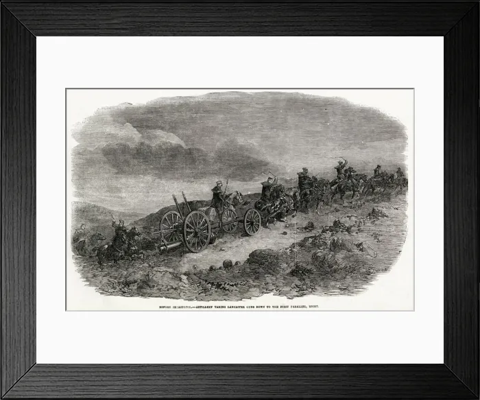 Framed Print : Before Sebastopol: Artillery taking Lancaster guns down to the first parallel Framed Print : Before Sebastopol: Artillery taking Lancaster guns down to the first parallel