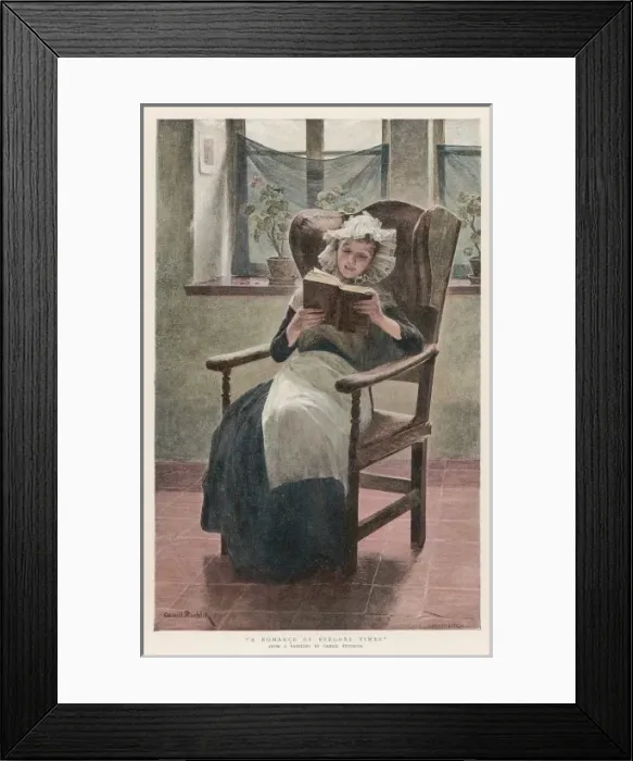 Framed Print : Woman Reads in Lace Hat Framed Print : Woman Reads in Lace Hat
