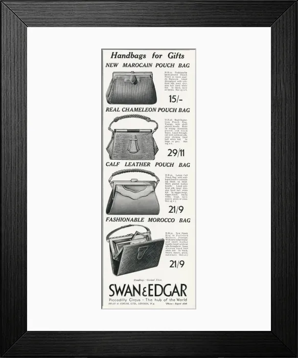 Framed Print : Advert for Swan & Edgar womens handbags 1932 Advert for Swan & Edgar womens Framed Print : Advert for Swan & Edgar womens handbags 1932 Advert for Swan & Edgar womens