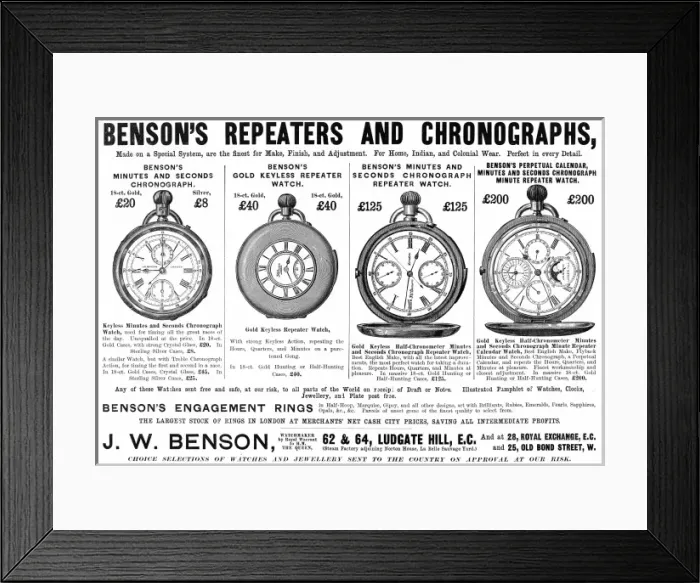 Framed Print : Benson Watch Advert 1895