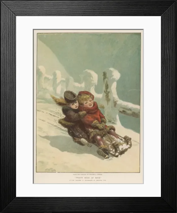 Framed Print : 2 Girls Sledging 1879 Framed Print : 2 Girls Sledging 1879