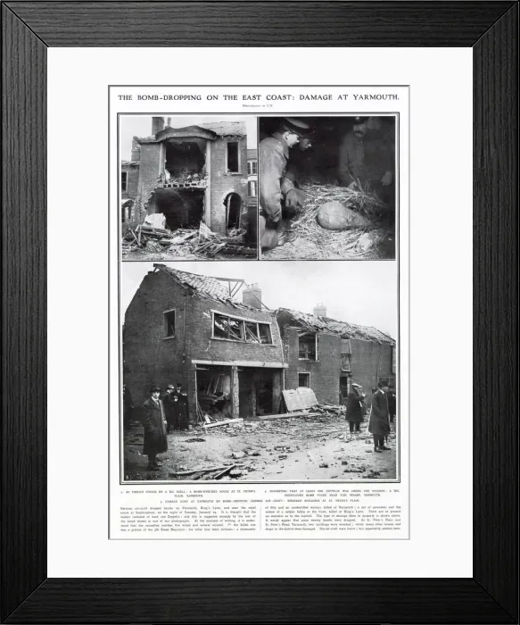 Framed Print : The first German air-raid by three Zeppelins, dropped bombs in Yarmouth Framed Print : The first German air-raid by three Zeppelins, dropped bombs in Yarmouth