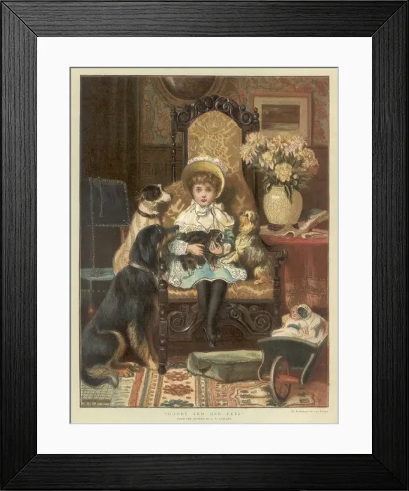 Framed Print : GIRL WITH PETS 1886