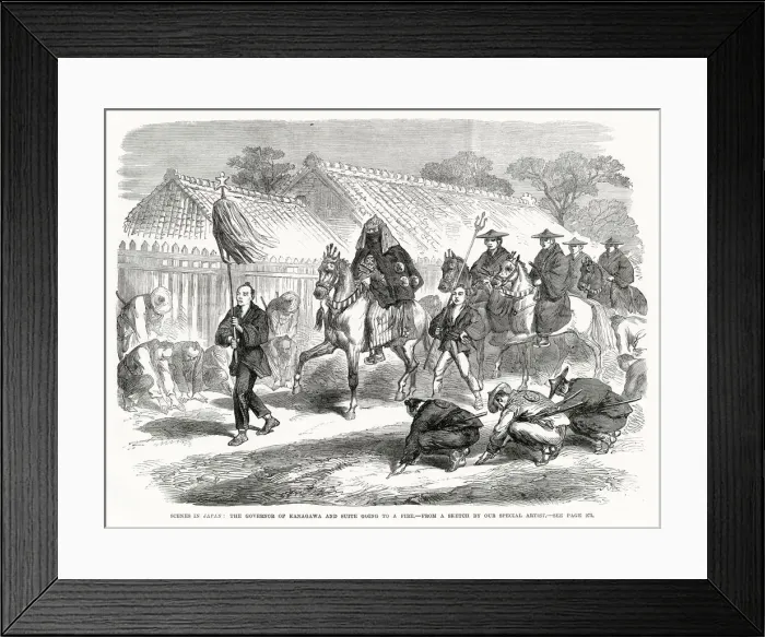 Framed Print : The governor of Kanagawa and his suite ride through the streets Framed Print : The governor of Kanagawa and his suite ride through the streets