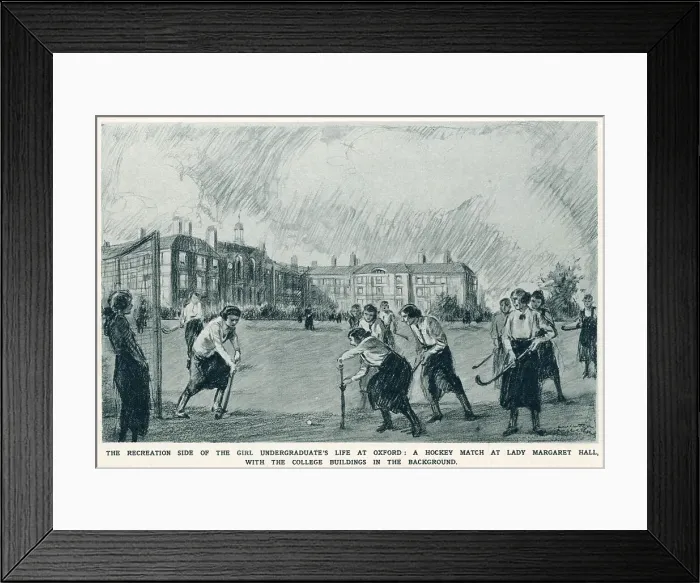 Framed Print : Women undergraduates of Lady Margaret Hall taking part in a hockey match. Date: 1920 Framed Print : Women undergraduates of Lady Margaret Hall taking part in a hockey match. Date: 1920