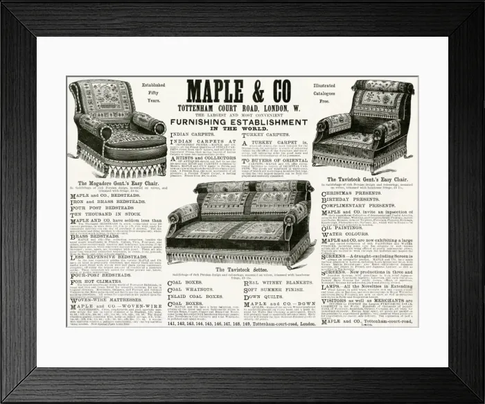 Framed Print : Advert for Maple & Co easy chairs 1890 Framed Print : Advert for Maple & Co easy chairs 1890