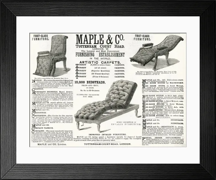 Framed Print : Advert for Maple & Co. reclining chairs 1882