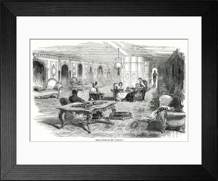 Framed Print : The Grand Saloon of the Atlantic steamship Atlantic with plenty of sofas on which passengers may make themselves comfortable. Date: 1850 Framed Print : The Grand Saloon of the Atlantic steamship Atlantic with plenty of sofas on which passengers may make themselves comfortable. Date: 1850