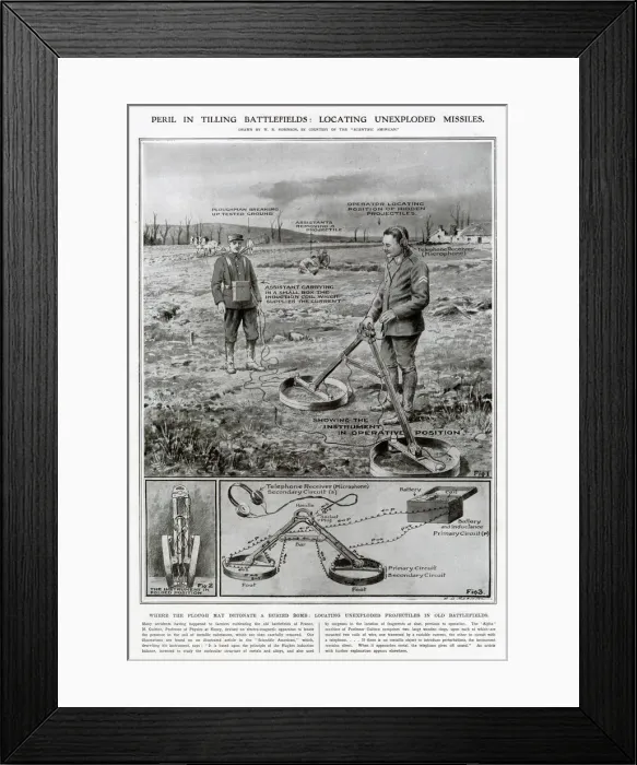 Framed Print : Farmers in France cultivating the ground after World War One were finding unexploded Framed Print : Farmers in France cultivating the ground after World War One were finding unexploded