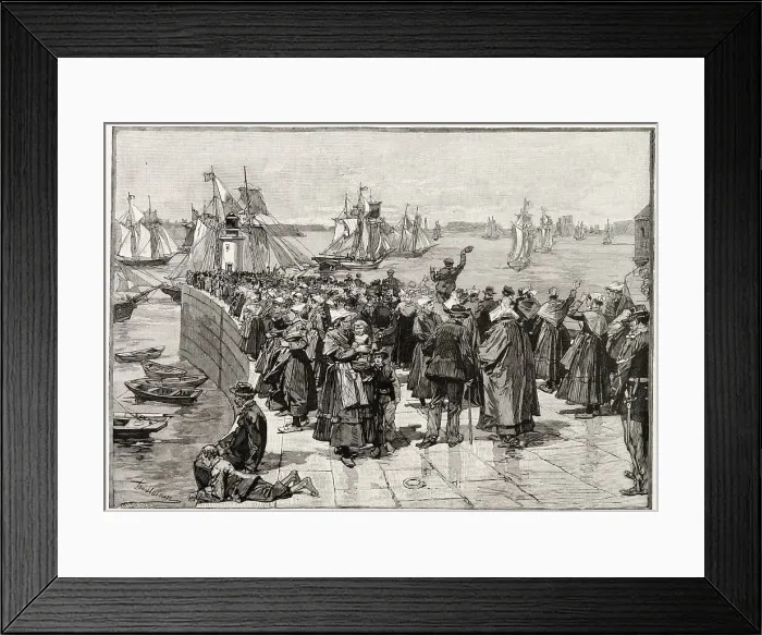 Framed Print : The Newfoundland cod fleet leaves Saint-Malo in Brittany. Launched in the middle of the 16th century, cod fishing was at its peak in the 19th century. For nearly five centuries