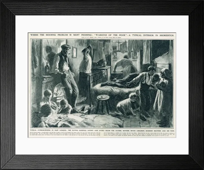 Framed Print : Housing problems in the East End of London with typical large families living in one room Framed Print : Housing problems in the East End of London with typical large families living in one room
