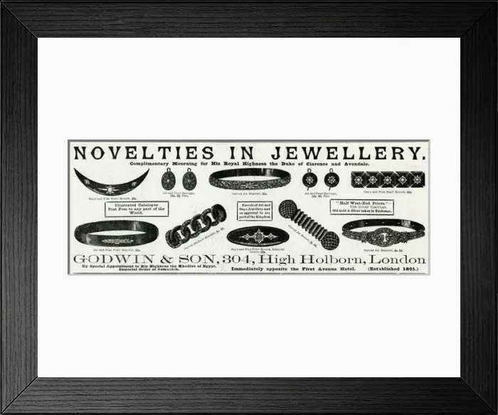 Framed Print : Advert for Godwin & Son, jewellery 1892 Framed Print : Advert for Godwin & Son, jewellery 1892