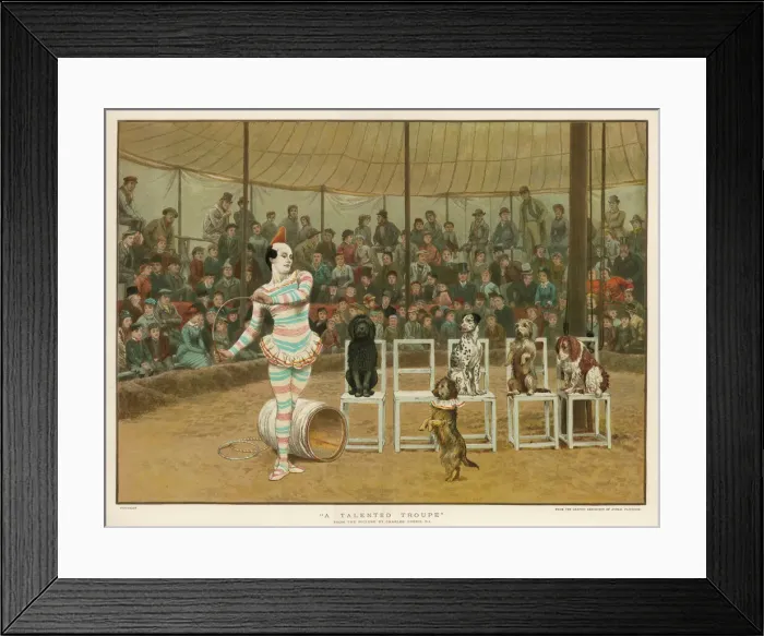 Framed Print : Dogs and Circus Clown Framed Print : Dogs and Circus Clown