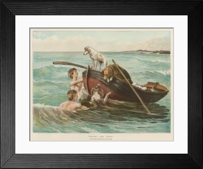 Framed Print : Boys Swim with Dogs Framed Print : Boys Swim with Dogs