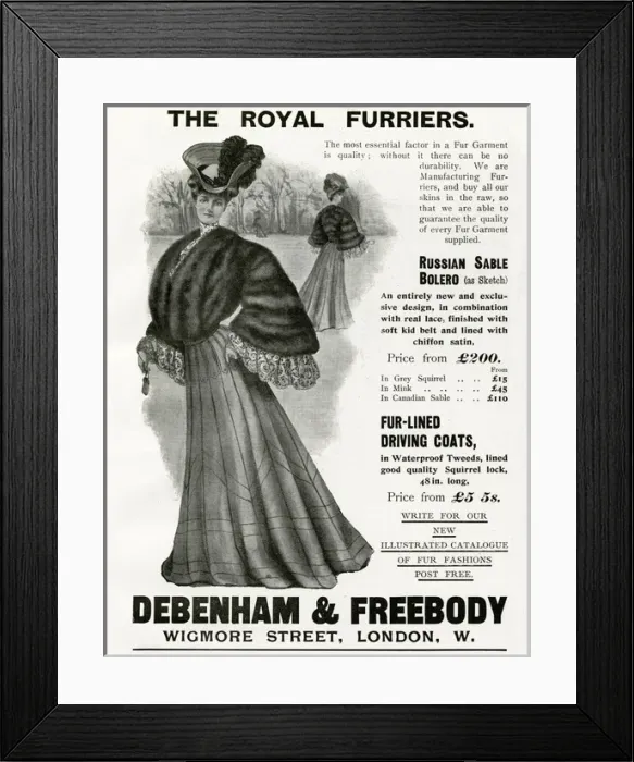 Framed Print : Advert for Debenham & Freebody womens fur garments 1905
