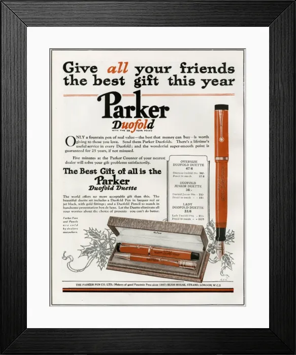 Framed Print : Advert for Parker Duofold pens Framed Print : Advert for Parker Duofold pens