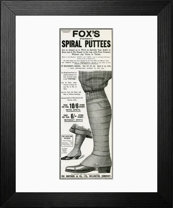 Framed Print : Advert for Foxs puttees stockings 1903 Framed Print : Advert for Foxs puttees stockings 1903