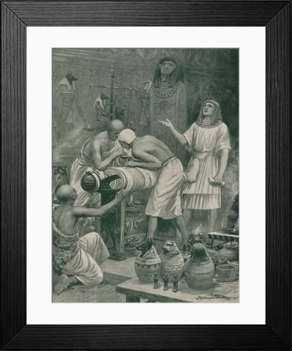 Framed Print : EMBALMING. Egyptians embalming their dead with strips of fine linen smeared with gum Framed Print : EMBALMING. Egyptians embalming their dead with strips of fine linen smeared with gum