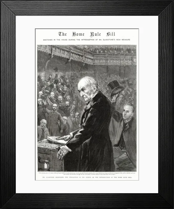 Framed Print : Prime Minister, William Ewart Gladstone (1809 - 1898), delivering the Peroration of his Framed Print : Prime Minister, William Ewart Gladstone (1809 - 1898), delivering the Peroration of his