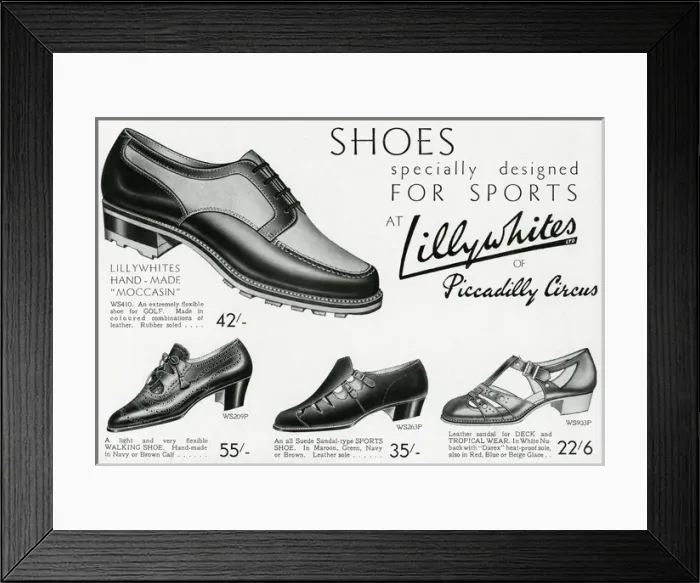 Framed Print : Advert for Lillywhites sports shoes for men and women 1937 Framed Print : Advert for Lillywhites sports shoes for men and women 1937