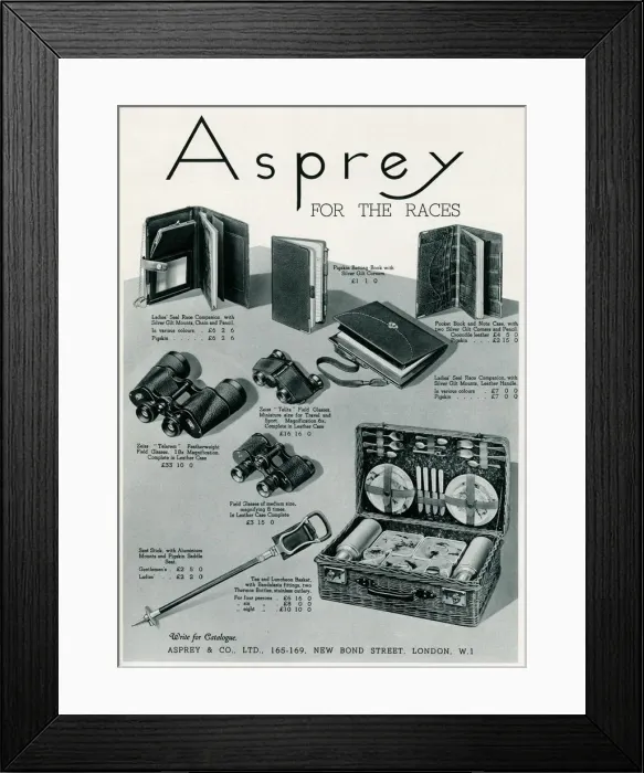 Framed Print : Advert for Asprey for the races 1937 Framed Print : Advert for Asprey for the races 1937