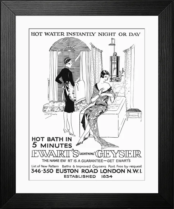 Framed Print : Advert for Ewarts Geyser hot water 1927 Framed Print : Advert for Ewarts Geyser hot water 1927