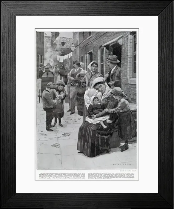 Framed Print : Picturesque illustration of an Italian Community living off Leather Lane in London Framed Print : Picturesque illustration of an Italian Community living off Leather Lane in London