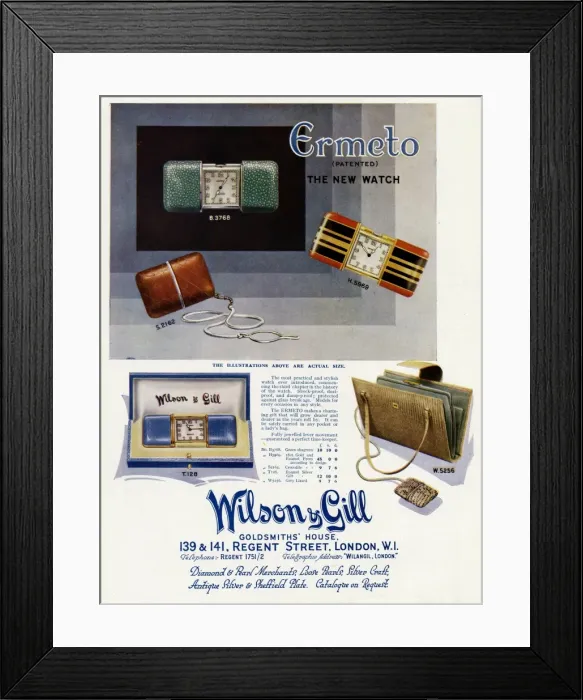 Framed Print : Advert for Wilson & Gill, Ermeto ladies pocket - bag watch