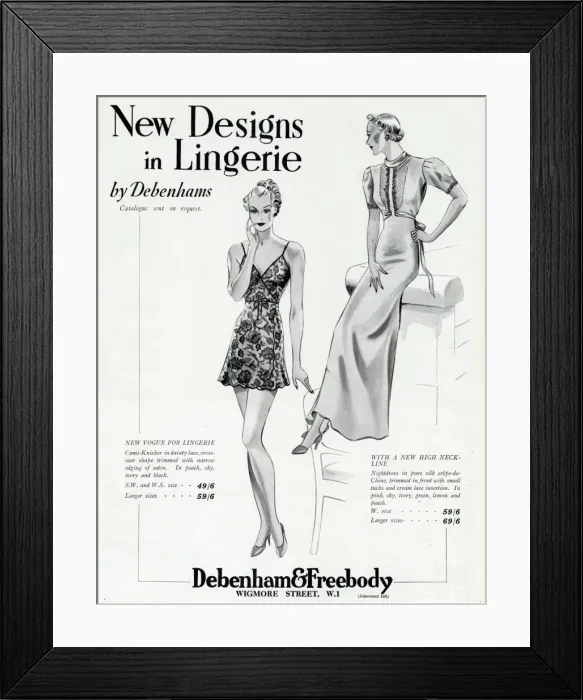 Framed Print : Advert for Debenham & Freebody lingerie and nightdress 1937 Framed Print : Advert for Debenham & Freebody lingerie and nightdress 1937