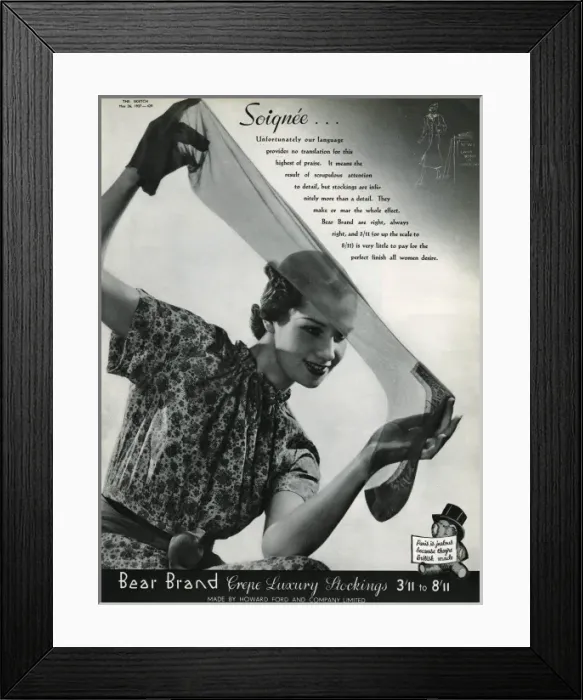 Framed Print : Advert for Stockings by Bear Brand 1937 Framed Print : Advert for Stockings by Bear Brand 1937