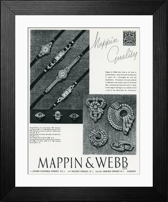 Framed Print : Advert for Mappin & Webb watches and brooches 1937 Framed Print : Advert for Mappin & Webb watches and brooches 1937