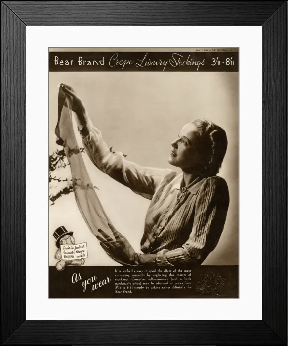 Framed Print : Advert for Stockings by Bear Brand 1937 Framed Print : Advert for Stockings by Bear Brand 1937