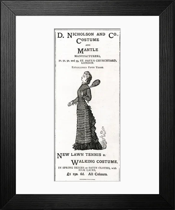 Framed Print : Advert for D. Nicholson and Co. womens lawn tennis 1880 Framed Print : Advert for D. Nicholson and Co. womens lawn tennis 1880