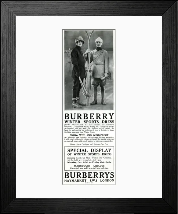 Framed Print : Advert for Burberry Skiing outfits 1924 Framed Print : Advert for Burberry Skiing outfits 1924